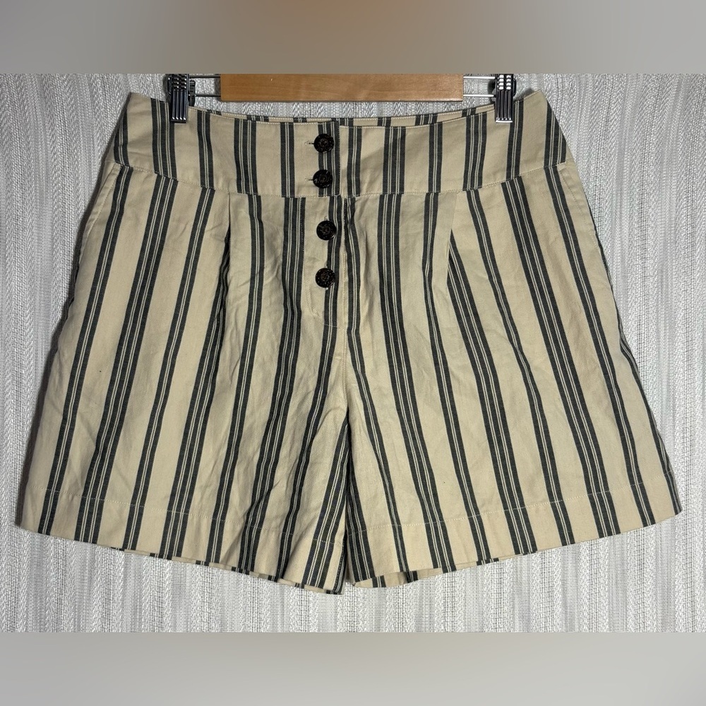 People Tree Beige and Black Striped High Waist Shorts